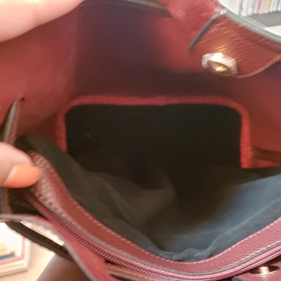 Wine/Burgundy Drawstring Pebbled Leather Bucket Handbag - Picture 4 of 7